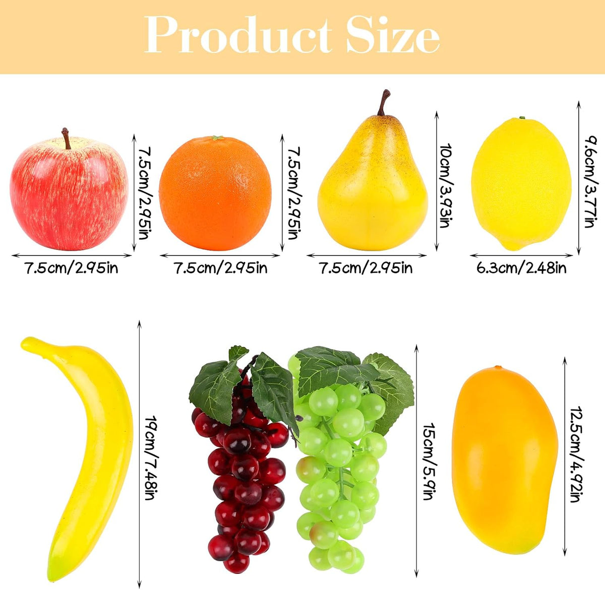 24Pcs Fake Fruit Pack, Artificial Fruit for Home Decor Realistic Fake Mixture Fruits Set Table Centrepieces Party Chirstmas Decoration Home Kitchen Lifelike Faux Fruits Modle Apple Bananas