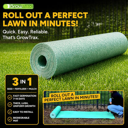 Biodegradable Grass Seed Mat - 50 Sq Ft Bermuda Rye | Grass Seed and Fertilizer for Lawns, Dog Patches & Shade, Just Water and Grow, No Artificial Grass