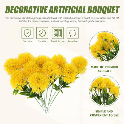 Faux Dandelion Artificial Flowers Bouquet Lifelike Yellow Simulation Dandelion for Wedding Home Office Table Decoration 9.84In