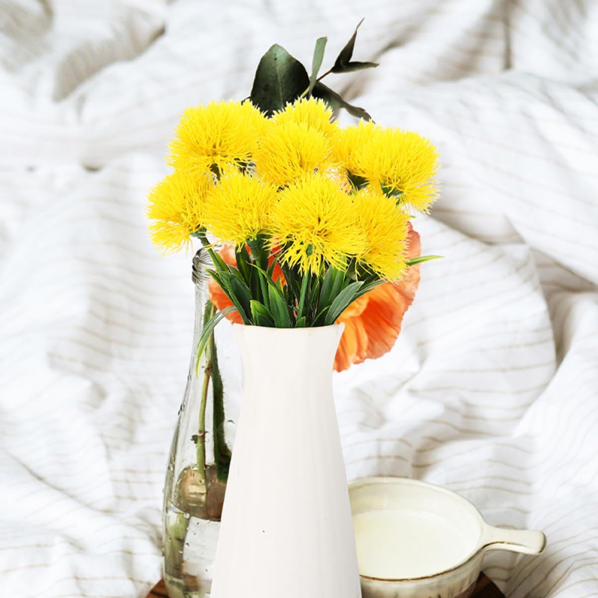 Faux Dandelion Artificial Flowers Bouquet Lifelike Yellow Simulation Dandelion for Wedding Home Office Table Decoration 9.84In