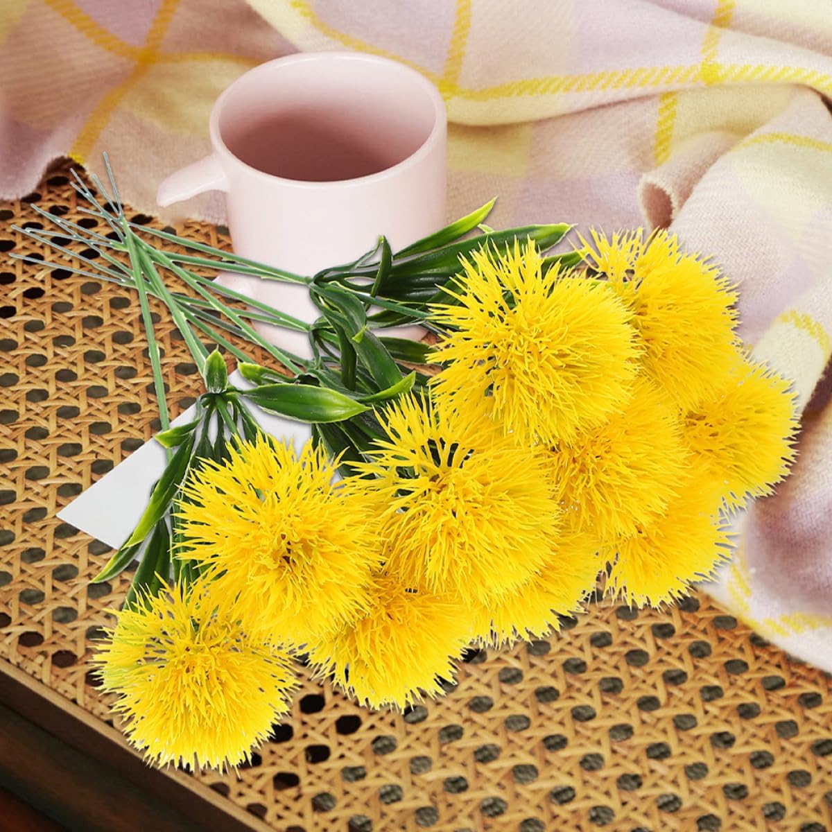 Faux Dandelion Artificial Flowers Bouquet Lifelike Yellow Simulation Dandelion for Wedding Home Office Table Decoration 9.84In