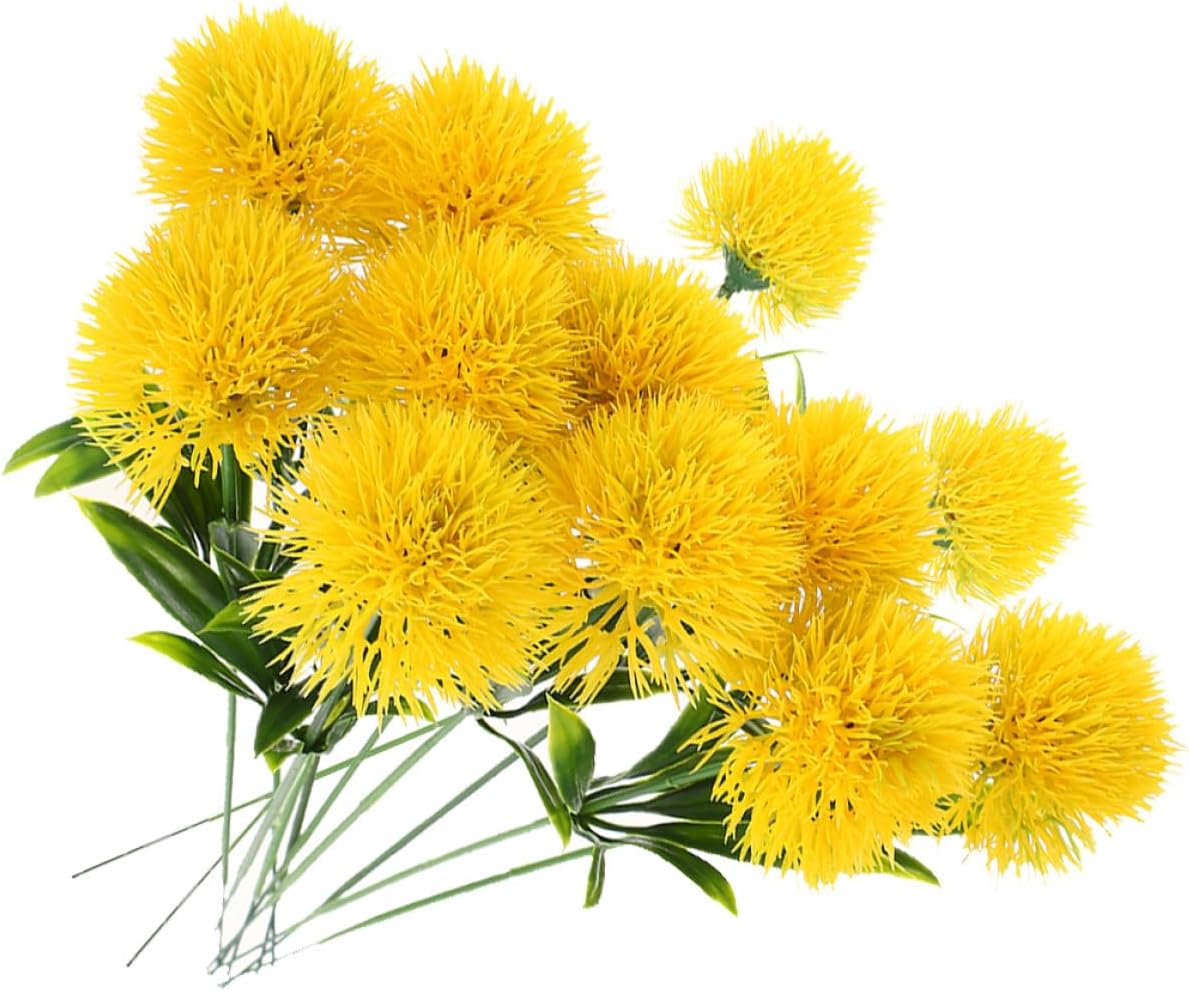 Faux Dandelion Artificial Flowers Bouquet Lifelike Yellow Simulation Dandelion for Wedding Home Office Table Decoration 9.84In