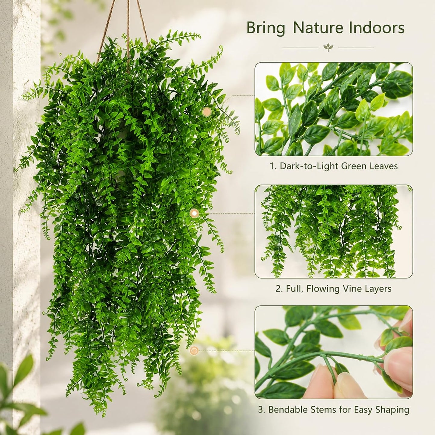 2 Pack Reptile Plants, Terrarium Hanging Plants Vines Artificial Leaves Habitat Decorations with Suction Cup for Bearded Dragon Hermit Crab Lizard Snake Geckos Chameleon