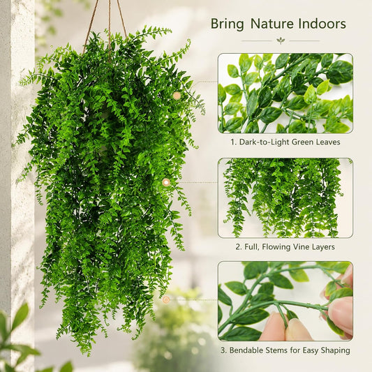 2 Pack Reptile Plants, Terrarium Hanging Plants Vines Artificial Leaves Habitat Decorations with Suction Cup for Bearded Dragon Hermit Crab Lizard Snake Geckos Chameleon