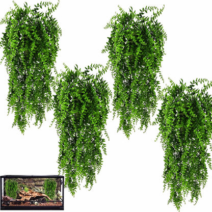 2 Pack Reptile Plants, Terrarium Hanging Plants Vines Artificial Leaves Habitat Decorations with Suction Cup for Bearded Dragon Hermit Crab Lizard Snake Geckos Chameleon