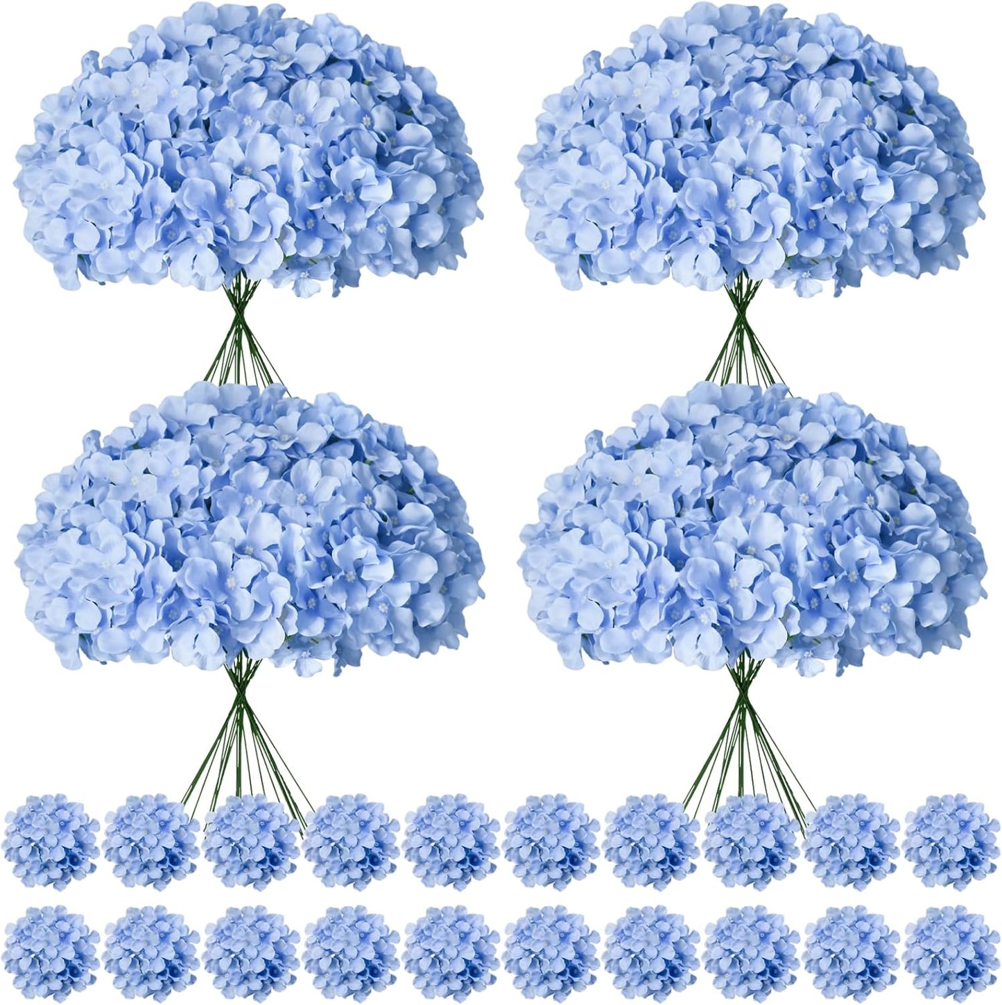 100 Pcs Faux White Hydrangea Artificial Flowers Bulk, Fake Silk Hydrangea Flowers Heads with Stems for Wedding Decorations Garden Party Baby Shower Porch Home Decor Table Centerpieces