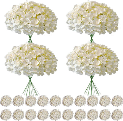 100 Pcs Faux White Hydrangea Artificial Flowers Bulk, Fake Silk Hydrangea Flowers Heads with Stems for Wedding Decorations Garden Party Baby Shower Porch Home Decor Table Centerpieces