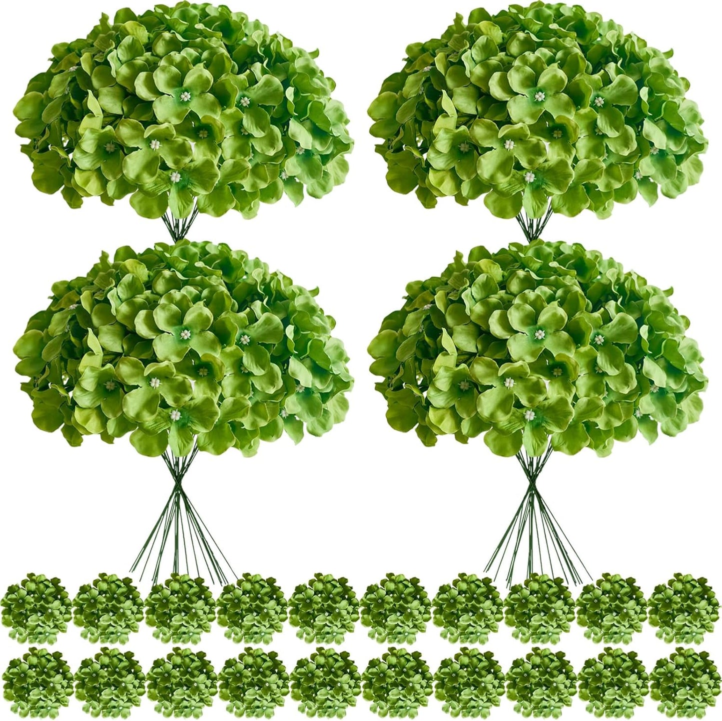 100 Pcs Faux White Hydrangea Artificial Flowers Bulk, Fake Silk Hydrangea Flowers Heads with Stems for Wedding Decorations Garden Party Baby Shower Porch Home Decor Table Centerpieces