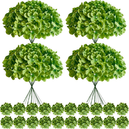 100 Pcs Faux White Hydrangea Artificial Flowers Bulk, Fake Silk Hydrangea Flowers Heads with Stems for Wedding Decorations Garden Party Baby Shower Porch Home Decor Table Centerpieces