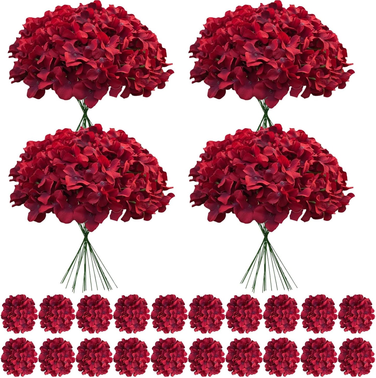100 Pcs Faux White Hydrangea Artificial Flowers Bulk, Fake Silk Hydrangea Flowers Heads with Stems for Wedding Decorations Garden Party Baby Shower Porch Home Decor Table Centerpieces