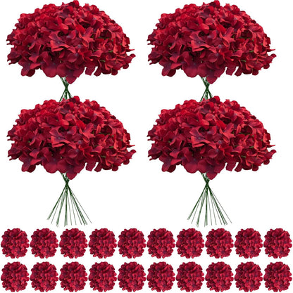 100 Pcs Faux White Hydrangea Artificial Flowers Bulk, Fake Silk Hydrangea Flowers Heads with Stems for Wedding Decorations Garden Party Baby Shower Porch Home Decor Table Centerpieces