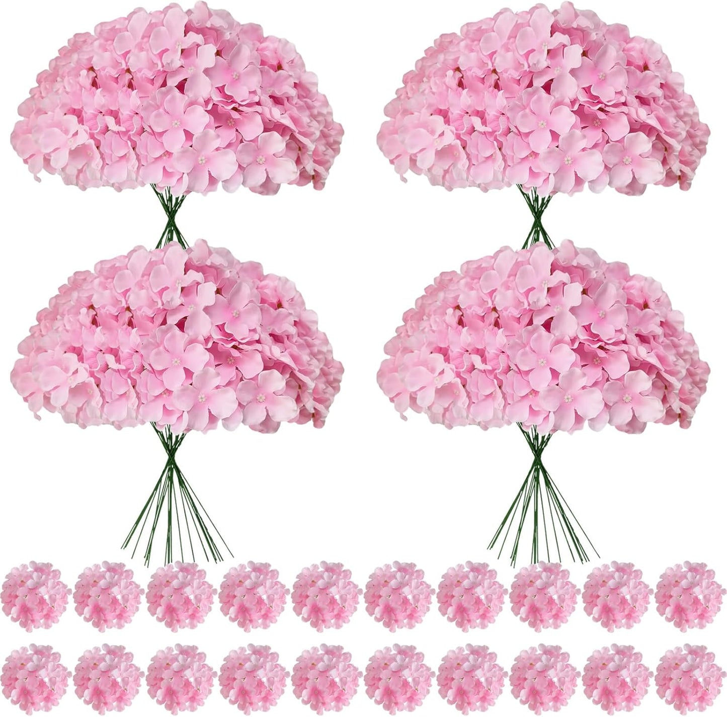 100 Pcs Faux White Hydrangea Artificial Flowers Bulk, Fake Silk Hydrangea Flowers Heads with Stems for Wedding Decorations Garden Party Baby Shower Porch Home Decor Table Centerpieces