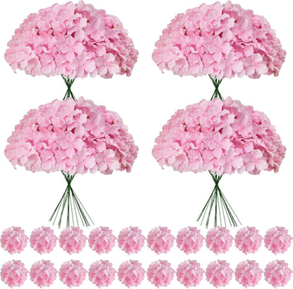 100 Pcs Faux White Hydrangea Artificial Flowers Bulk, Fake Silk Hydrangea Flowers Heads with Stems for Wedding Decorations Garden Party Baby Shower Porch Home Decor Table Centerpieces