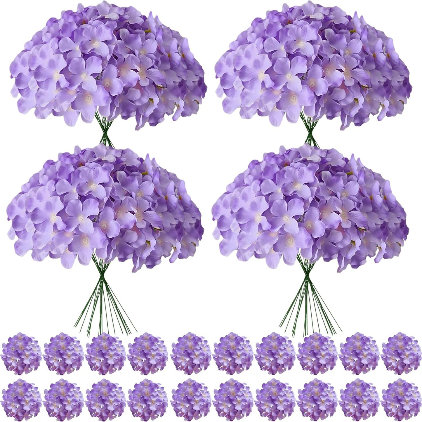 100 Pcs Faux White Hydrangea Artificial Flowers Bulk, Fake Silk Hydrangea Flowers Heads with Stems for Wedding Decorations Garden Party Baby Shower Porch Home Decor Table Centerpieces