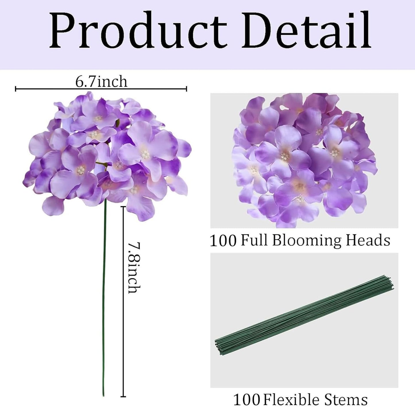 100 Pcs Faux White Hydrangea Artificial Flowers Bulk, Fake Silk Hydrangea Flowers Heads with Stems for Wedding Decorations Garden Party Baby Shower Porch Home Decor Table Centerpieces