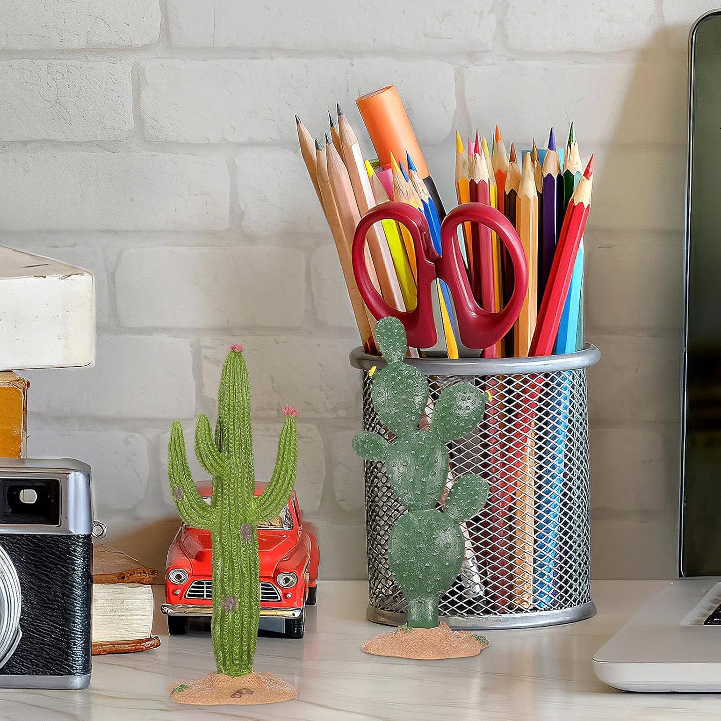 UKCOCO 2 Pack Simulated Cactus Adornments Lifelike Cactus Figurine Desktop Decor 5.70 in PVC Modeling Statue for Home Office Garden Terrarium