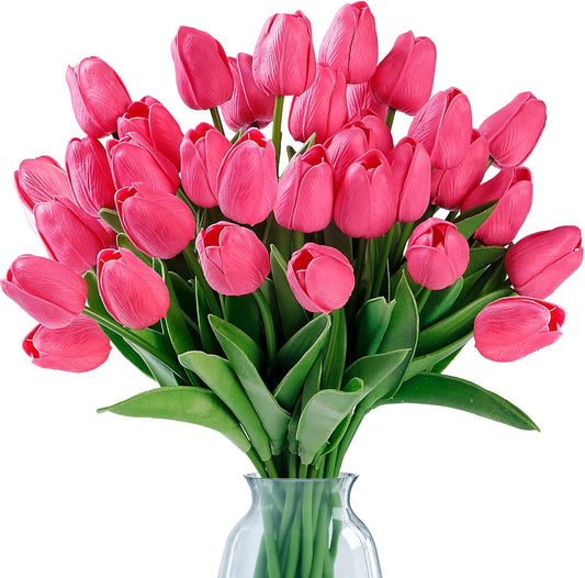15 Pcs Fake Tulips Artificial Flowers Real Touch PU Faux Flowers Tulip Stems for Wedding Spring Bouquet Floral Arrangement Home Party Office Decorations for Mother's Day (Multi Colors)