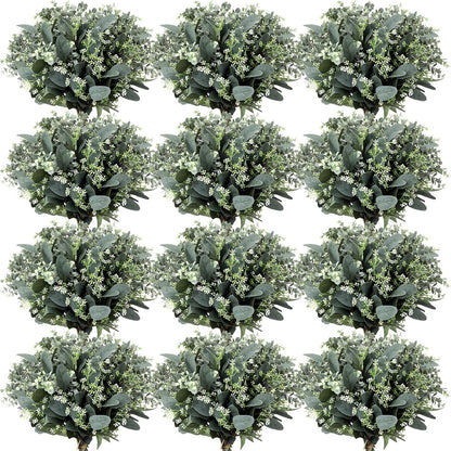 Mixed Eucalyptus Stems, Artificial Greenery White Seeds, 60