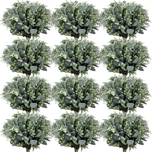 Mixed Eucalyptus Stems, Artificial Greenery White Seeds, 60