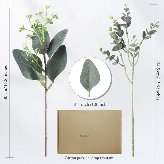 Mixed Eucalyptus Stems, Artificial Greenery White Seeds, 60