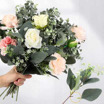 Mixed Eucalyptus Stems, Artificial Greenery White Seeds, 60