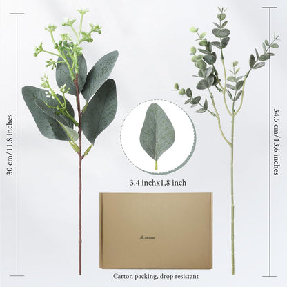 Mixed Eucalyptus Stems, Artificial Greenery White Seeds, 60