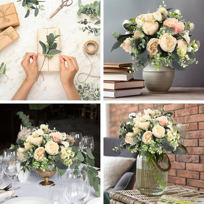 Mixed Eucalyptus Stems, Artificial Greenery White Seeds, 60
