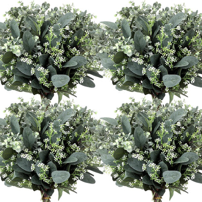 Mixed Eucalyptus Stems, Artificial Greenery White Seeds, 60