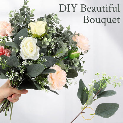 Mixed Eucalyptus Stems, Artificial Greenery White Seeds, 60