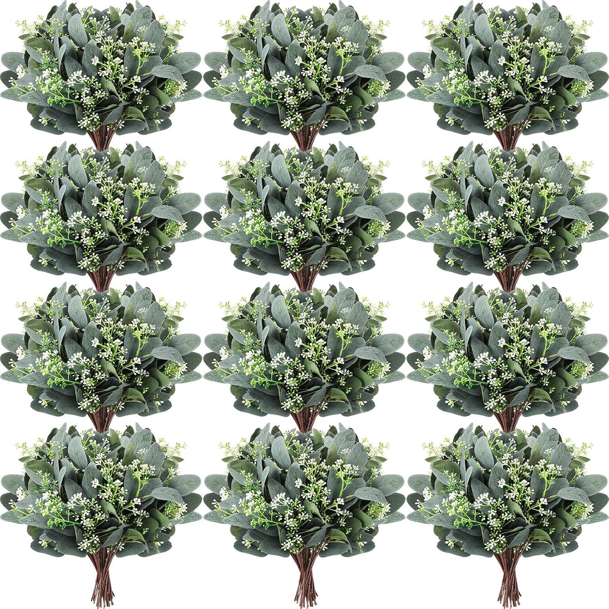Mixed Eucalyptus Stems, Artificial Greenery White Seeds, 60