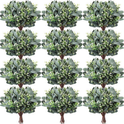 Mixed Eucalyptus Stems, Artificial Greenery White Seeds, 60