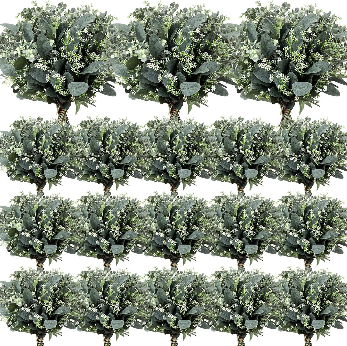 Mixed Eucalyptus Stems, Artificial Greenery White Seeds, 60