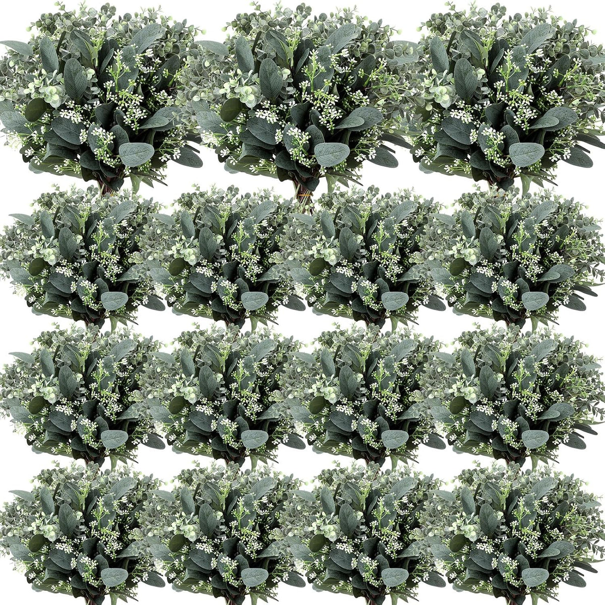 Mixed Eucalyptus Stems, Artificial Greenery White Seeds, 60