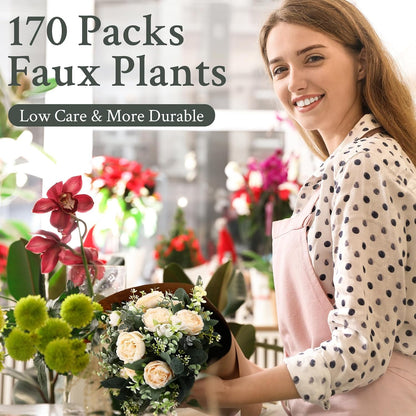 Mixed Eucalyptus Stems, Artificial Greenery White Seeds, 60