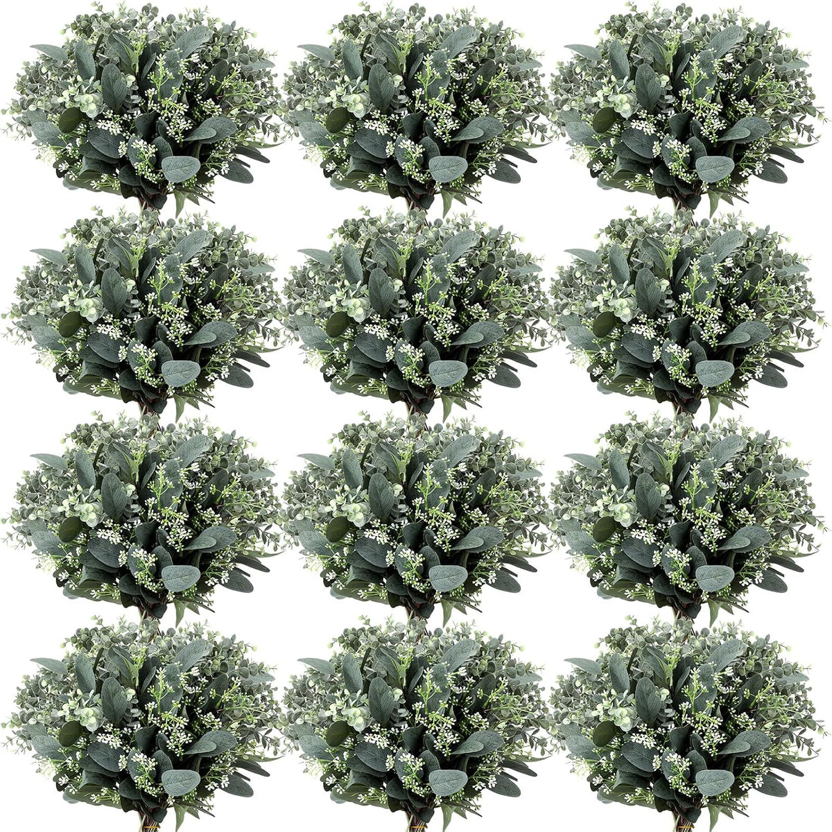 Mixed Eucalyptus Stems, Artificial Greenery White Seeds, 60