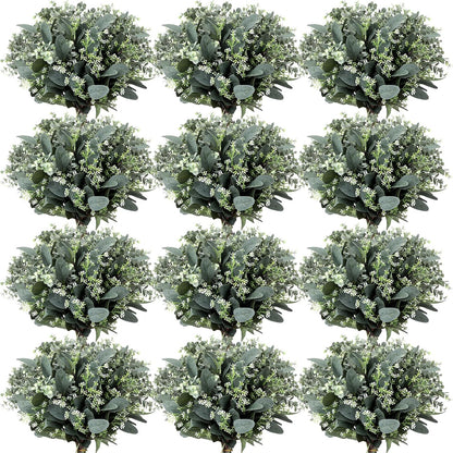 Mixed Eucalyptus Stems, Artificial Greenery White Seeds, 60