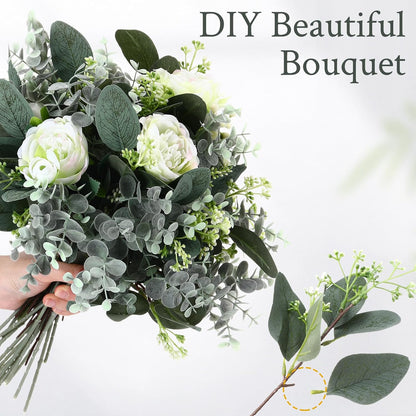 Mixed Eucalyptus Stems, Artificial Greenery White Seeds, 60