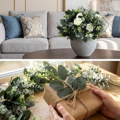 Mixed Eucalyptus Stems, Artificial Greenery White Seeds, 60