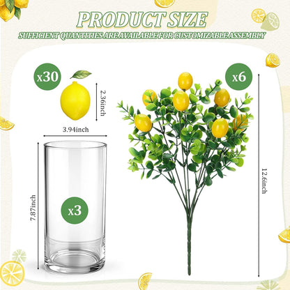 3 Set Artificial Peach Decor with 3 Glass Vase 6 Artificial Peach Branches and 60 Peaches, Plastic Plant Stem Ornament for Home Indoor Office Table Centerpieces Desk Decoration