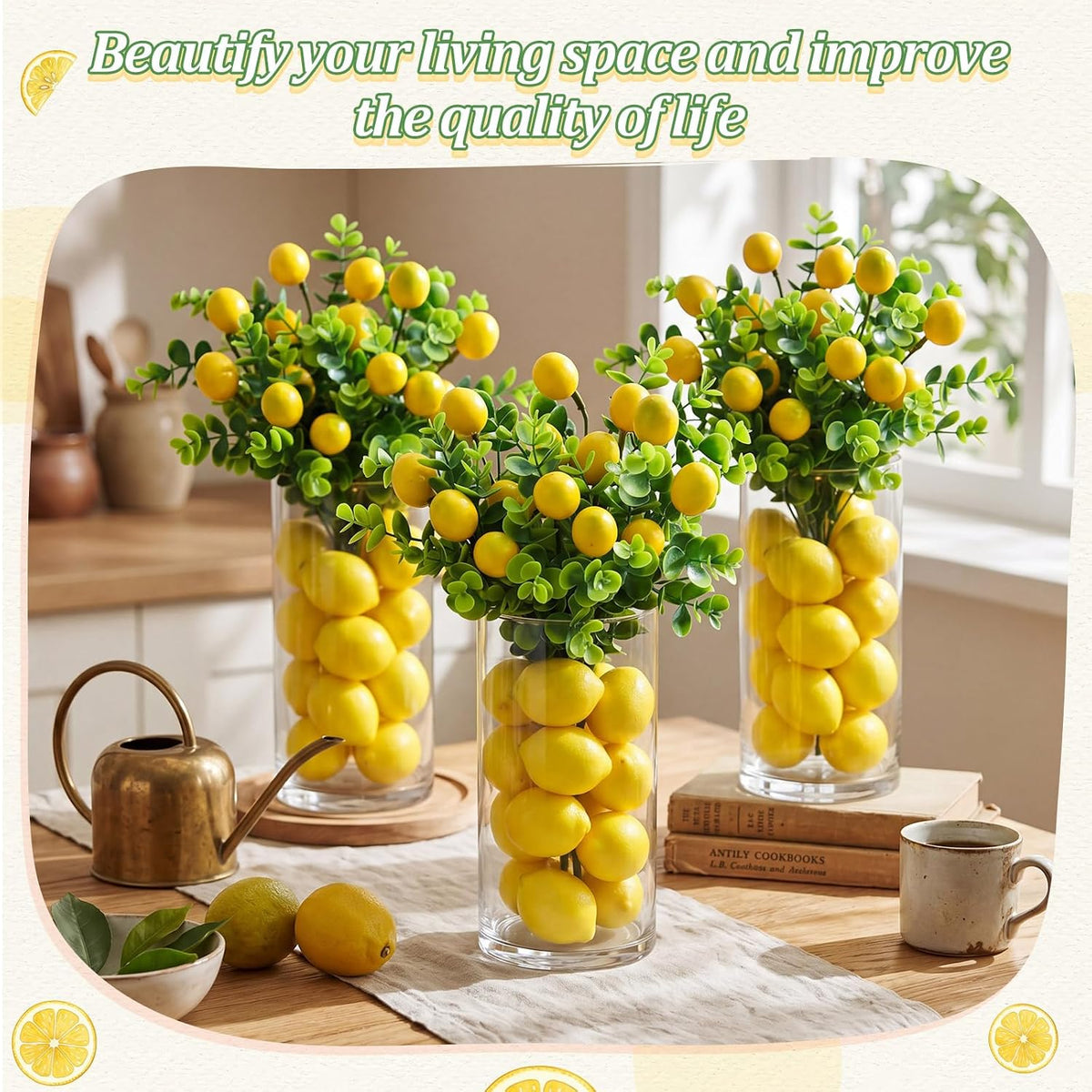 3 Set Artificial Peach Decor with 3 Glass Vase 6 Artificial Peach Branches and 60 Peaches, Plastic Plant Stem Ornament for Home Indoor Office Table Centerpieces Desk Decoration