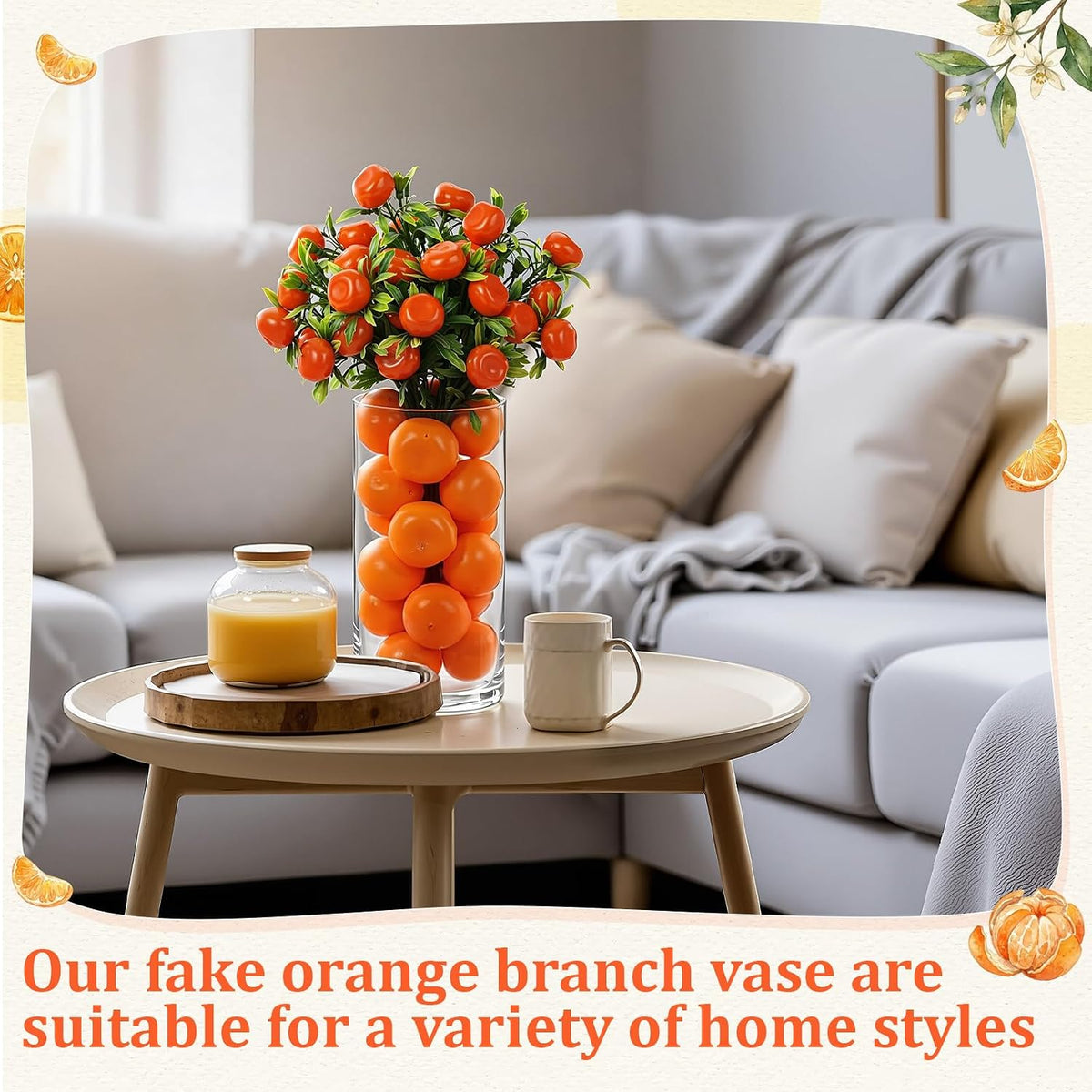 3 Set Artificial Peach Decor with 3 Glass Vase 6 Artificial Peach Branches and 60 Peaches, Plastic Plant Stem Ornament for Home Indoor Office Table Centerpieces Desk Decoration