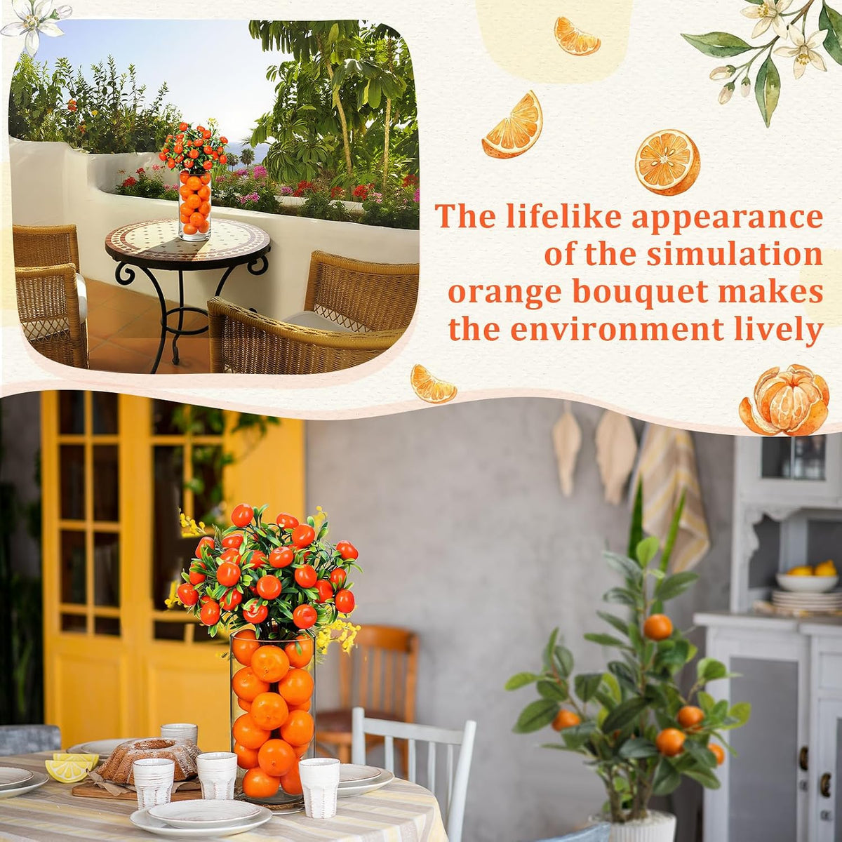 3 Set Artificial Peach Decor with 3 Glass Vase 6 Artificial Peach Branches and 60 Peaches, Plastic Plant Stem Ornament for Home Indoor Office Table Centerpieces Desk Decoration