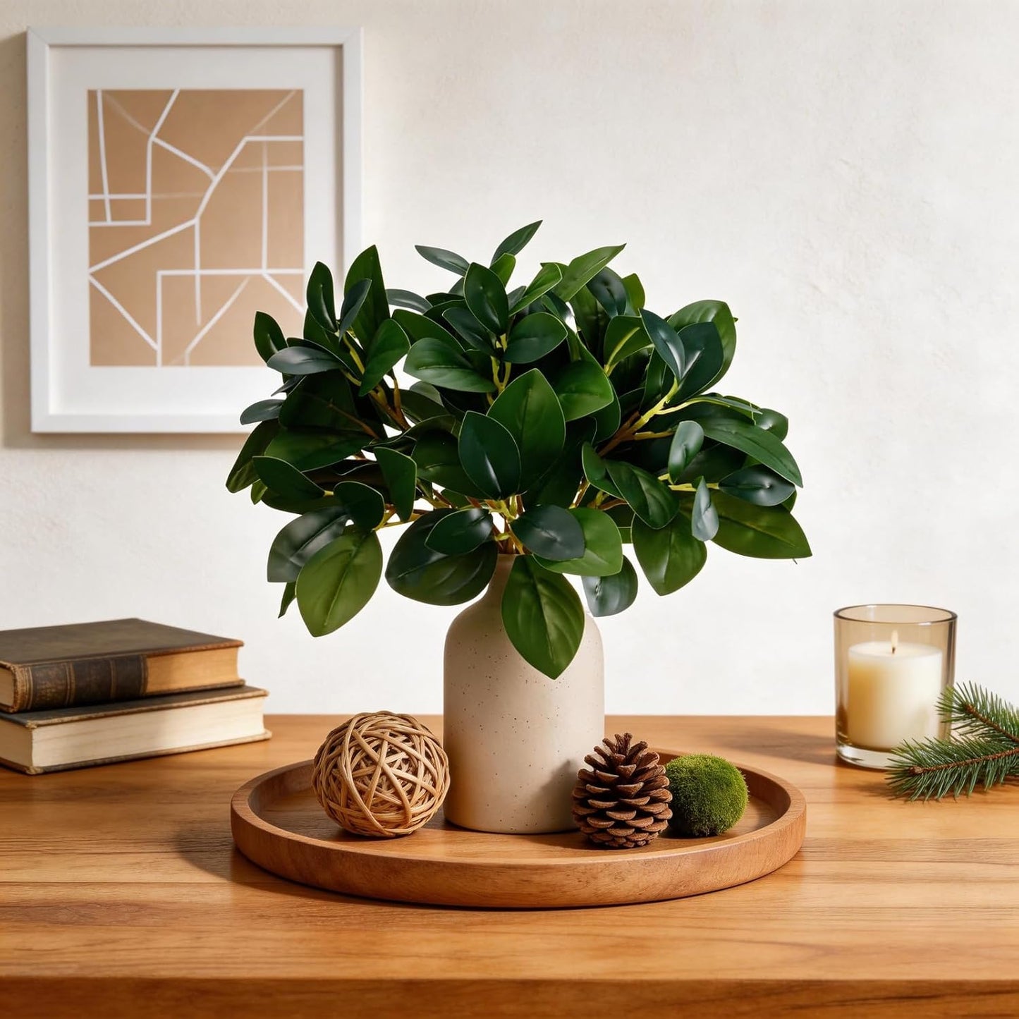 12 Inch Artificial Plant Indoor,Small Fake Plants Eucalyptus Stems With Vase,Faux Greenery In Pot For Farmhouse Home Decor,Bathroom Living Room Kitchen Office Coffee Table Centerpiece (cream white)