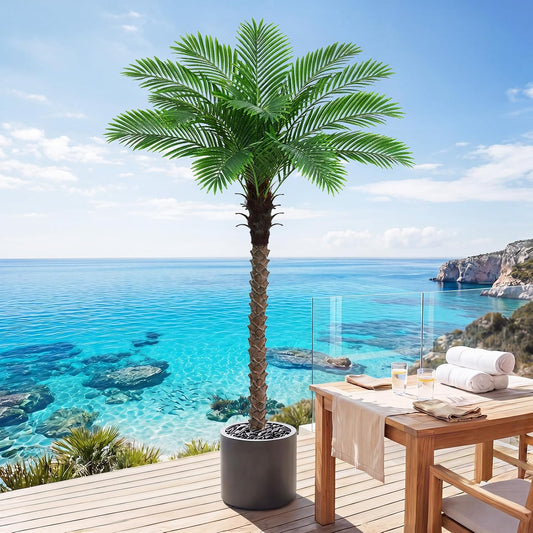 6FT Tall Artificial Coconut Tree with Black Pot, Realistic Faux Coconut Palm Floor Plant, for Living Room, Patio, Office, Wedding & Tropical Theme. (1, Black-Pot, 6FT)
