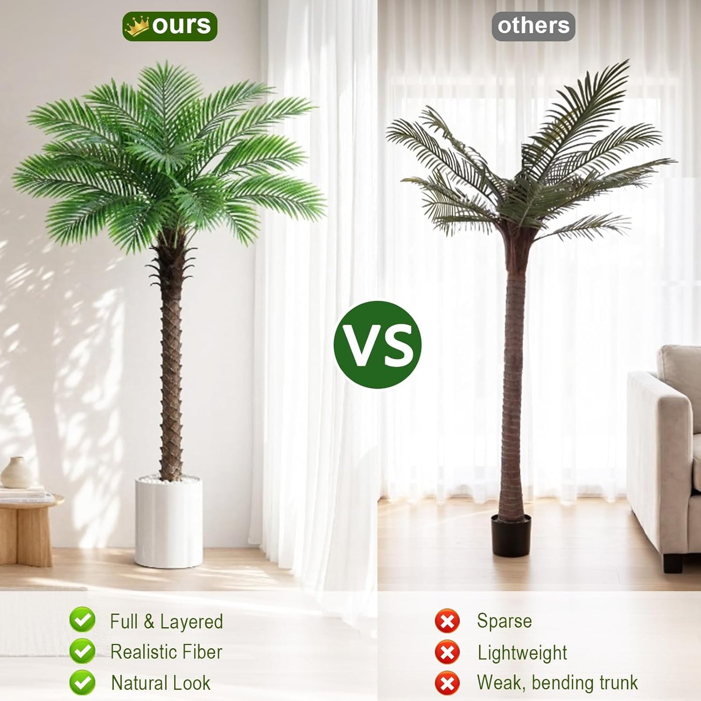 6FT Tall Artificial Coconut Tree with Black Pot, Realistic Faux Coconut Palm Floor Plant, for Living Room, Patio, Office, Wedding & Tropical Theme. (1, Black-Pot, 6FT)