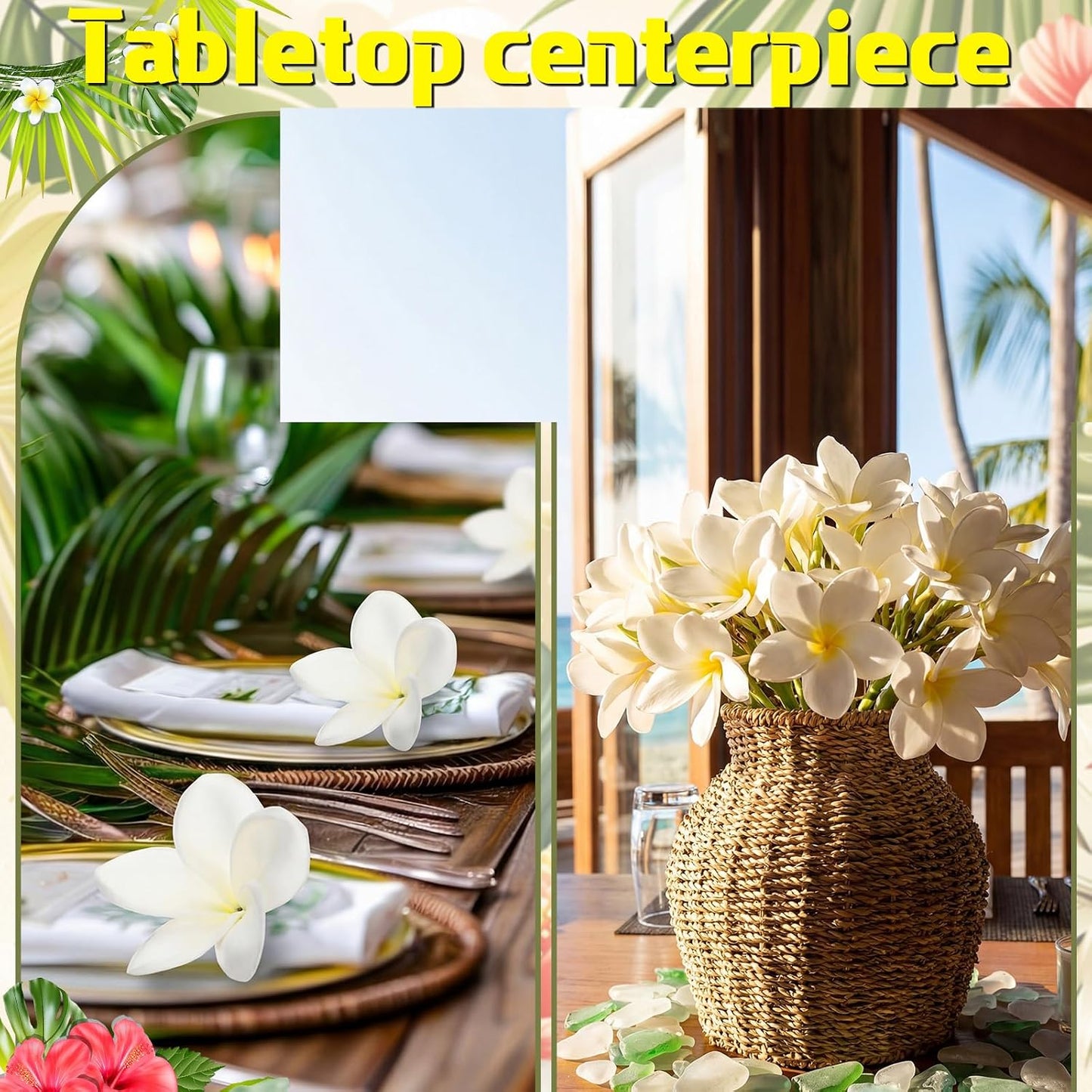 30 Pcs Hawaiian Plumeria Frangipani PU Artificial Flowers Tropical Flowers with Stems for DIY Real to Touch Birthday Gifts Wedding Home Hawaiian Party Decor Table Centerpiece (Orange Pink)