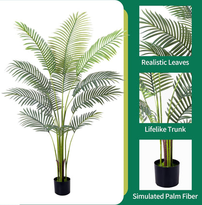 Artificial Golden Cane Palm Tree 5Feet Faux Plant for Home Decor Indoor Outdoor Faux Areca Palm Tree in Pot for Home Office Perfect Housewarming Gift with Adjustable Trunk