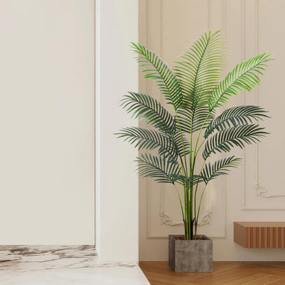 Artificial Golden Cane Palm Tree 5Feet Faux Plant for Home Decor Indoor Outdoor Faux Areca Palm Tree in Pot for Home Office Perfect Housewarming Gift with Adjustable Trunk