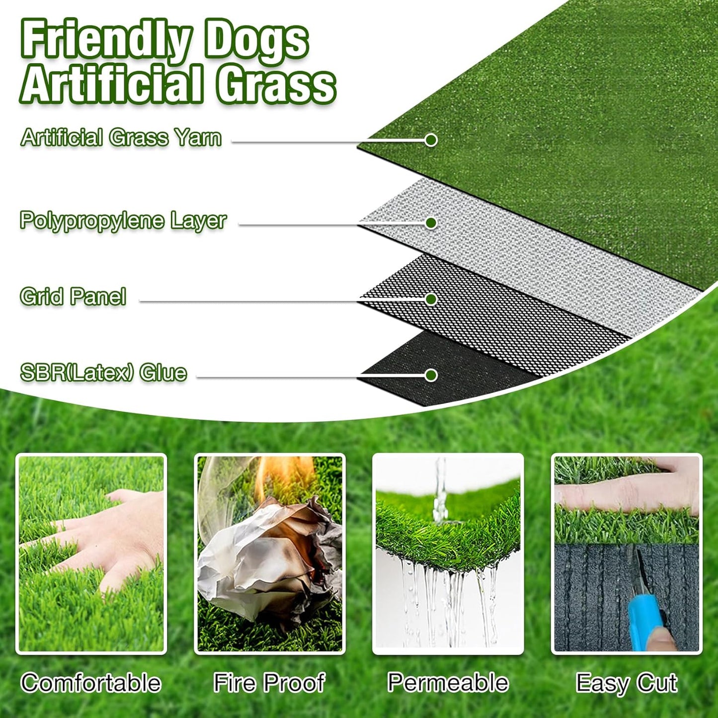 GLOBREEN Grass Pad for Dog Large Size - 2FTx6FT, Dog Potty Training Turf, Indoor Outdoor Pets Pee Fake Grass for Balcony Patio Yard