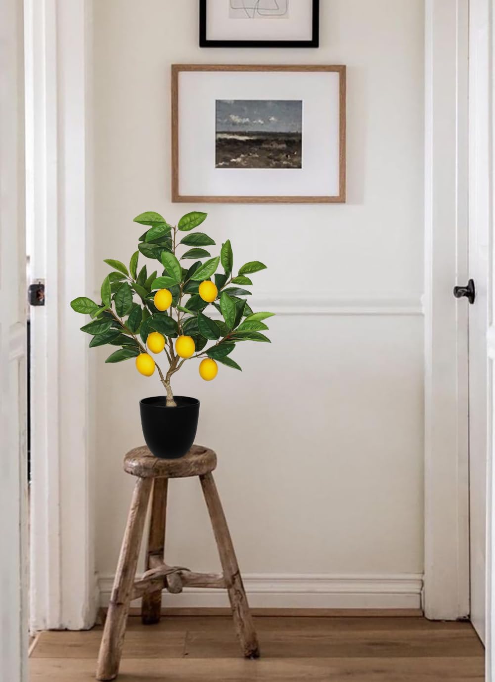 Artificial Potted Plants 19.7 inches Small Fake Lemon Tree Artificial Lemons Citrus Tree with Black Pot Faux Plants Indoor Lemon Decorations for Home,Office, Living Room Table, Desk